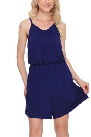 BQFAFA Women's Summer Sleeveless Shoulder Strap Adjustable Jumpsuits Loose Casual Shorts Romper with Pockets