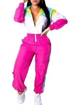 EOSIEDUR Women's Pullover Hoodies Jumpsuit Zipper Jacket Windbreaker Elastic Waistband Pants One Piece Outfits Tracksuit Set