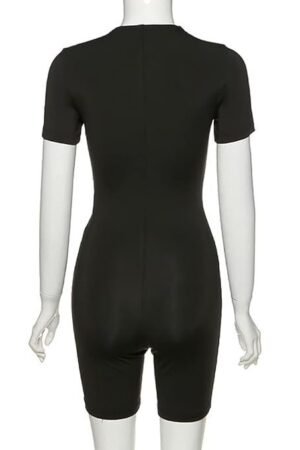 Licogel Women Short Sports Jumpsuit Slimming Fashion Solid Color Lightweight Athletic Bodysuit with Zipper Elastic Fashion Lightweight