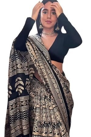 EthnicJunction Women's Silk Cotton Kalamkari Print Saree