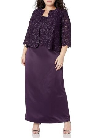 Alex Evenings Women's Plus-Size Long A-Line Mock Jacket Dress with Open Jacket