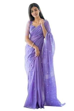 Women's Kanjivaram Soft Cotton Linen Silk Saree With Blouse Piece